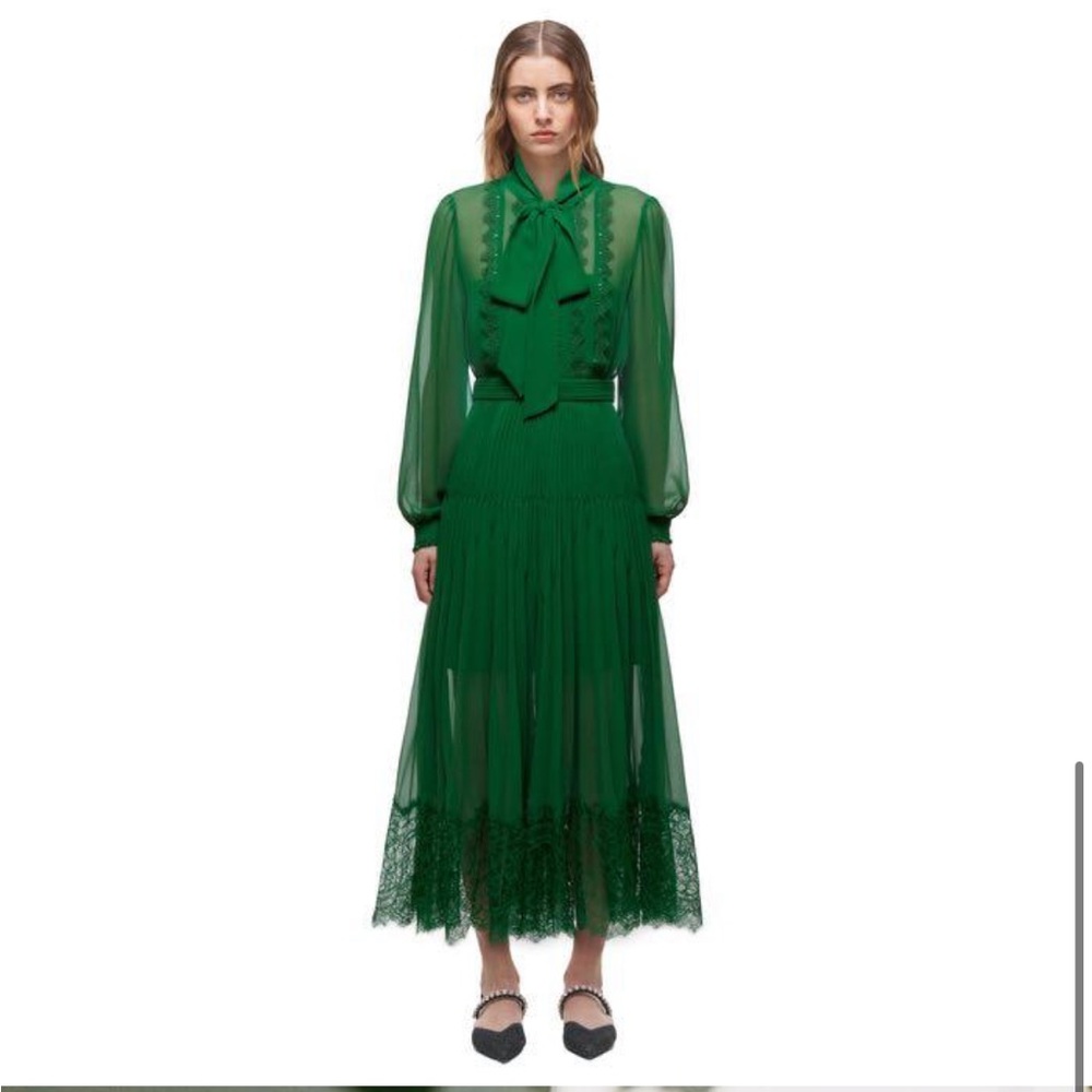 Self Portrait Green Chiffon Dress